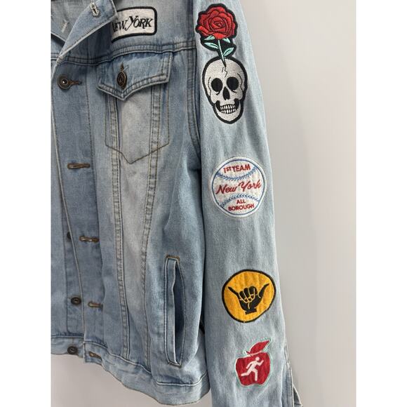 BROOKLYN CLOTH Button Down Patches Blue Denim Jean Jacket Women's Size Medium... - Picture 6 of 16